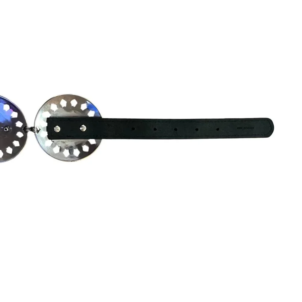 Black Faux Leather Concho Belt Womens 4/6? Boho Southwest Silver Tone Used Y2K - Picture 15 of 16